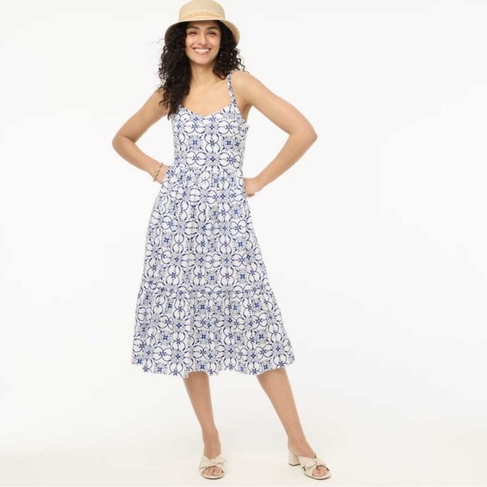 NWT J Crew Factory White and Blue poplin corset midi dress - broken zipper